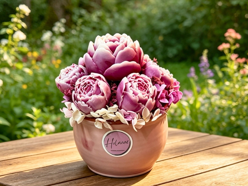 Kézzel készített örök virág illatviasz box rózsaszín kerámia edényben prémium szójaviasz viaszvirág kompozícióval