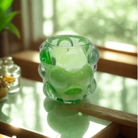   Zöld domborúlencsés fényvarázs gyertya – Csili mandarin illattal