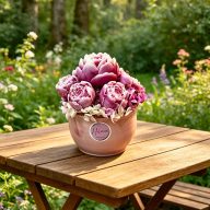 Kézzel készített bazsarózsa formájú örök virág illatviasz box rózsaszín kerámiában